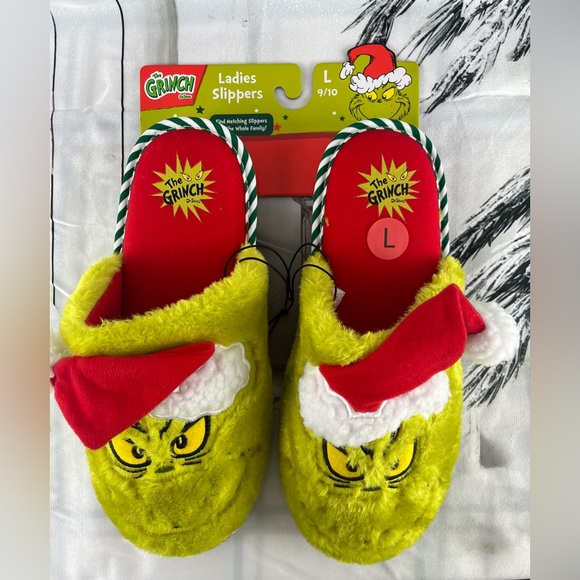 The Grinch :L(9/10) Women Christmas Holiday Slide Slippers/Socks Multi Color - Picture 3 of 8